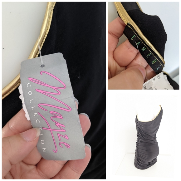 🆕 Black And Gold Mini Night Out Sexy Dress Sz L - Picture 2 of 2